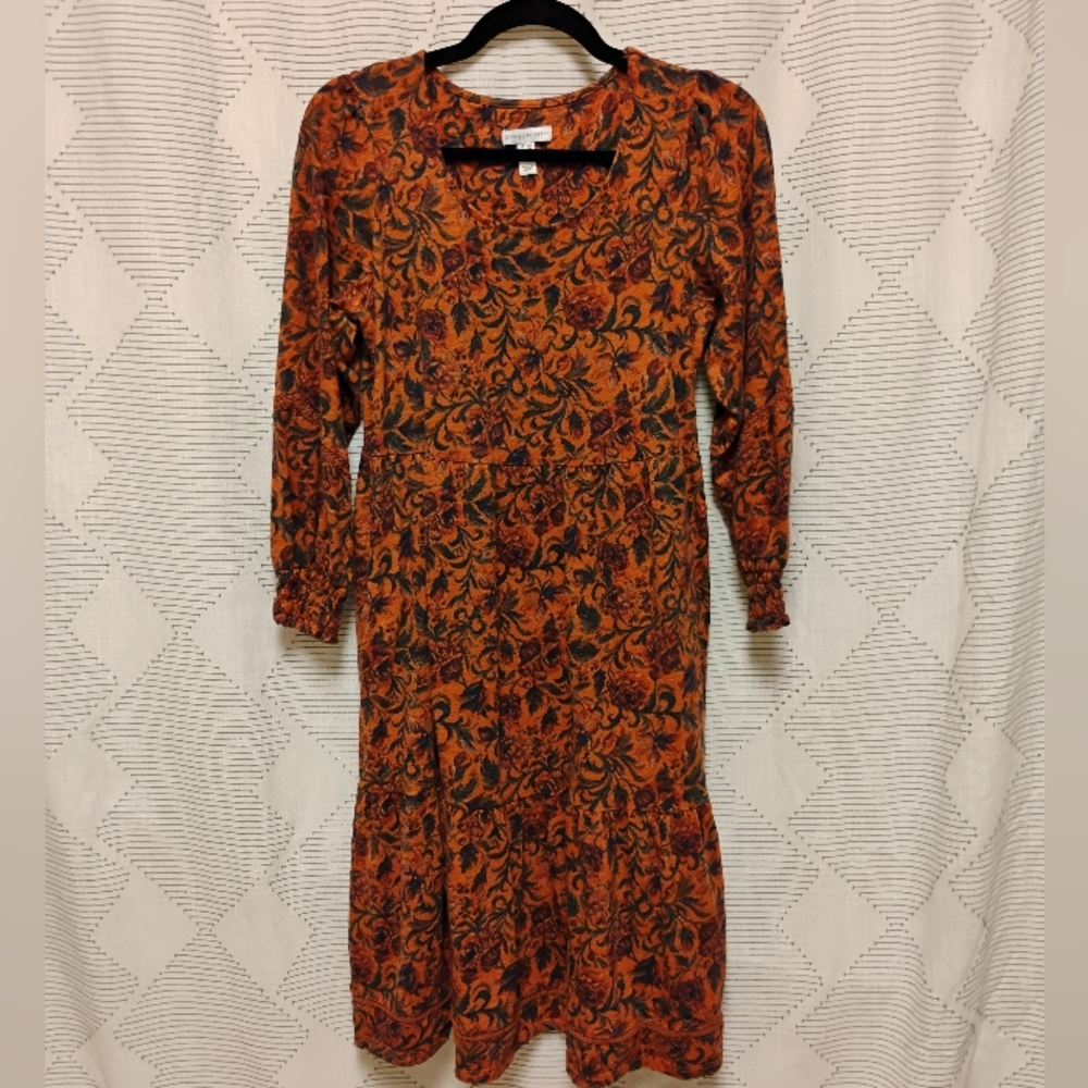 Canyon Retreat Orange Casual Long Sleeve Bishop Dress Size Small